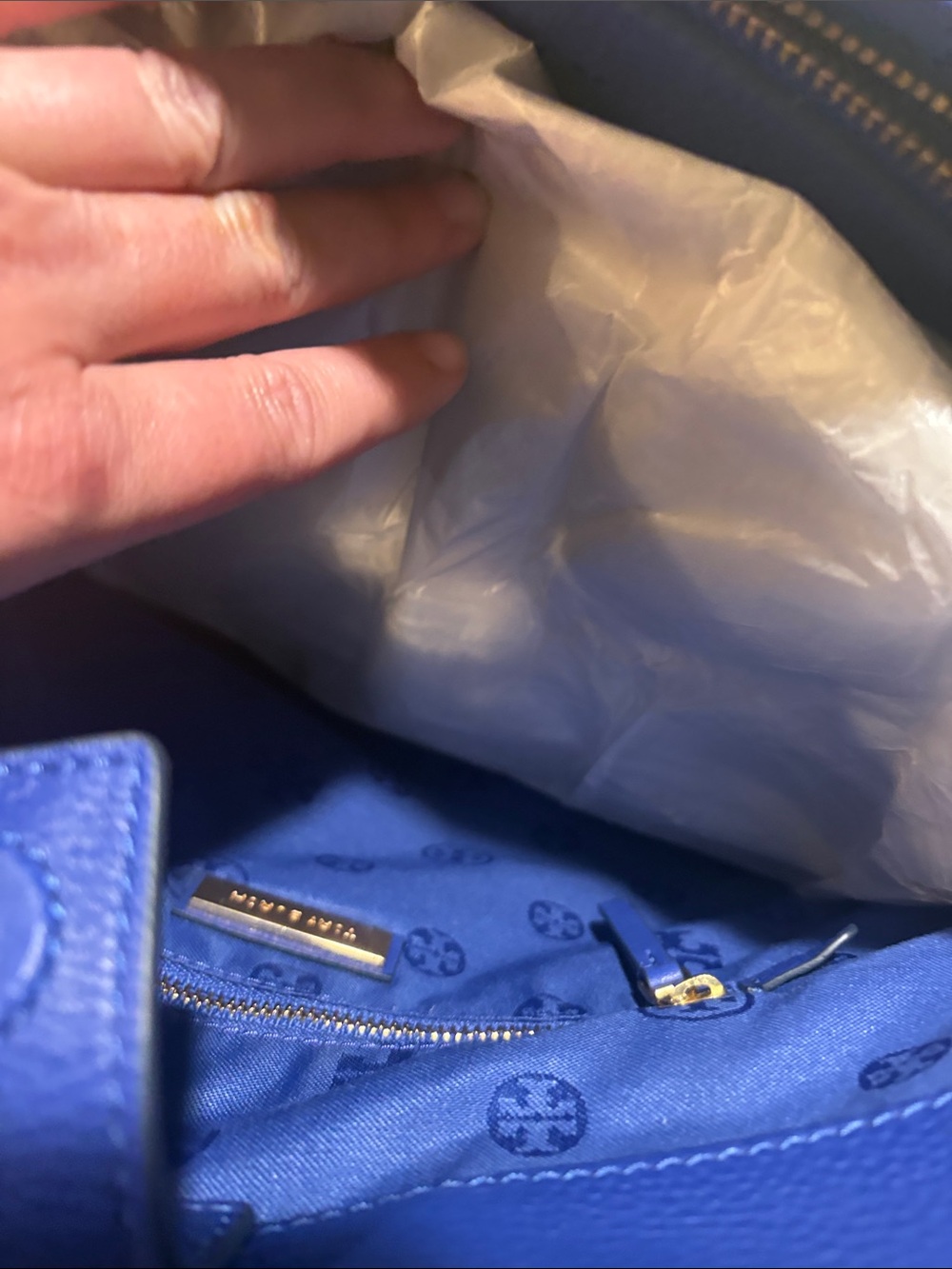 Tory Burch Harper Tote Cobalt Blue Pebbled Leather Shoulder Bag - Picture 13 of 16